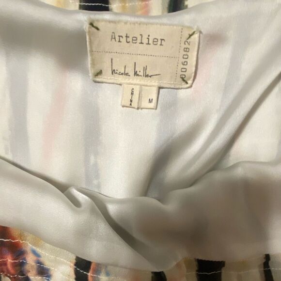 Nicole Miller Artelier Tie Waist Crinkled Print Skirt Womens Medium Multicolor A - Picture 8 of 10